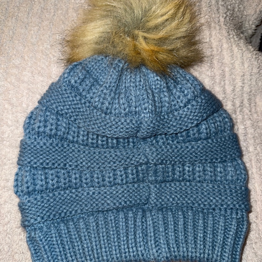 C.C K Blue Knit Beanie with Pom - Picture 6 of 7